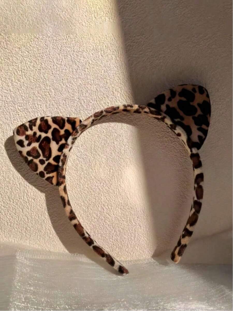1pc Women's Cartoon Headband, Leopard Cat Ear Hair Hoop Clip, Elegant, Korean Style, Fashionable & Versatile High Crown Hair Accessory, Suitable For Holidays, Home, Vacation, Parties - 彩色 - 查看 1