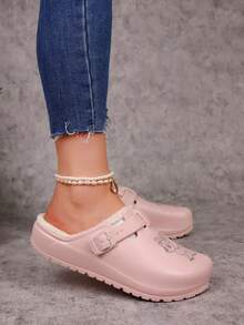 Christmas - Women's Slip-On Shoes - Lightweight EVA Non-Slip Shoes With Adjustable Strap, Cartoon Christmas Reindeer Pattern Casual Shoes, Adjustable Strap, Warm - Plush Lining, Fun Pattern Shoe Style, Durable Winter Shoes. - Pink - View 4