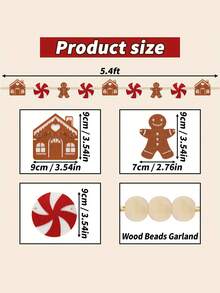 1 pièce Guirlande d'homme en pain d'épices de Noël, bonbons d'homme en pain d'épices et couronne de perles en bois, guirlande décorative d'homme en pain d'épices de Noël, décoration de cheminée couronne de Noël, bannière suspendue pour la cour et le jardin, convient pour les fêtes de Noël et du Nouvel An