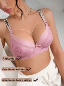 COTOLO Brassieres de mujer ropa interior de mujer tops de mujer corset sujetador para mujer con tirantes de strass y encaje corte regular multicolor estilo dulce para uso cotidiano - Rosa - Ver 4