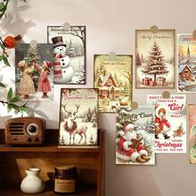 12 Stück Vintage Weihnachtspostkarten-Set - Engel, Rentier, Weihnachtsmann & Schneemann Design Feiertags Wanddekoration für Zuhause und Schlafzimmer, Weihnachts Kleinplakate, perfekt zum Sammeln und Verschenken, Wandaufkleber Raumdekoration Schlafzimmerdekoration Küchendekoration Heimdekoration