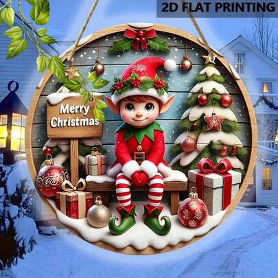 1 Pc, Charming Christma Wooden Sign, 20.07 Cm Round, Perfect For Cafes, Bars, Parties, And Home Decor, Ideal Gift For Good Friends, Christmas Decoration, 2D