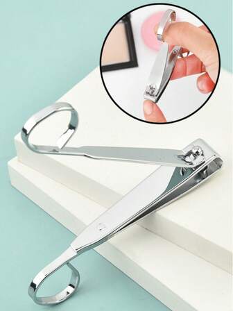 1pc Stainless Steel Nail Clipper, Large Size Nail Cutter, Portable Home Nail File, Beauty Manicure Tool, Creative Ring Handle Design, Easy To Use