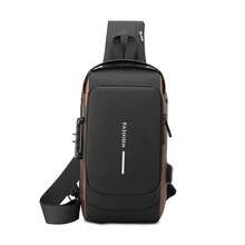 Bolso Bandolera de Moda para Hombre Mochila Antirrobo Impermeable Bolso Bandolera Informal con Puerto USB y Bloqueo de Código Bolso Multifuncional - Café integral - Ver 1
