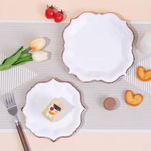 10/20/40/50 chiếc, Đĩa giấy dùng một lần đựng salad tráng bạc trắng, Đĩa ăn tối viền sò điệp 7 inch và 9 inch, Trang trí tiệc cưới sự kiện phục vụ ăn uống viền sò điệp kim loại - trắng - Xem 3