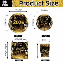20个/80个2026新年黑金主题气球，新年生日派对装饰，足够20位客人使用，包含纸盘、甜点盘、餐巾纸、纸杯，适用于婚礼、生日派对、庆祝活动。 - 彩色 - 查看 3
