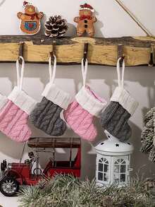 1 mặt dây chuyền cây thông Noel, tất đan cỡ lớn, màu hồng, xám, tất đan dung tích lớn, quà tặng Giáng sinh thời trang, tất treo cho cây thông Noel, treo tường, trang trí nhà cửa dịp lễ hội, quà tặng đầy màu sắc - Nhiều màu - Xem 1