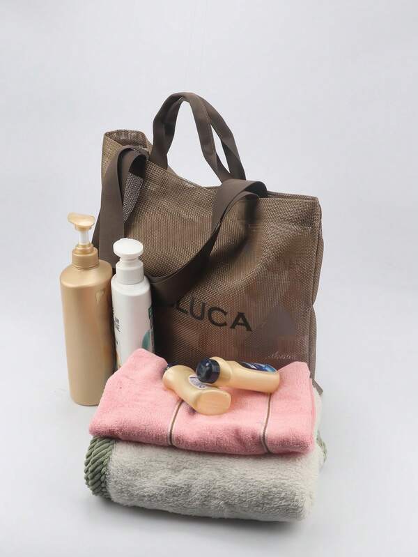 1pc Mesh Beach Bag Transparent Handbag Portable Women Shoulder Bag For Shopping And Beach