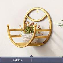 1pc, Wall Hanging Flower Shelf Living Room Balcony Iron Art Free Punching Green Pot Succulent Pot Plant Flower Shelf Household Storage - Multicolor - View 4