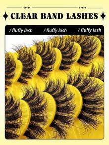 10 Pairs False Eyelashes Clear Band Russian Strip Lashes D Curl Wispy Natural Look 16mm Curly Faux Mink Lashes Like Eyelash Extension Fluffy Transparent Band Cat Eye Look Fake Tail Elongated Eyelashes Pack Strip Lashes, Lashes, Eyelashes, Fake Lashes - 黑色 - 查看 2