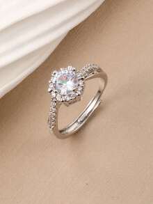 1 Stück verstellbarer Damen Verlobungs-/Ehering, öffnungsfähiges Band, besetzt mit super glänzendem kubischem Zirkonia, geeignet als Verlobungsring, Ehering, Valentinstags-Geschenk, Sterndesign-Ring, zierlicher 1 Karat Twist-Arm Luxusring, direkt vom Hersteller, Halloween Schmuck, Weihnachtsgeschenk