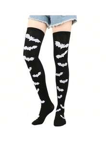 1 Pair Halloween Bleeding Socks, Bat Socks, Holiday Costume Props, COS Makeup Party, Skull Pattern Knee-High Blood Socks - Multicolor - View 13