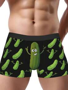 1pc Novelty Cucumber Print Breathable Elastic Waist Men's Briefs - Green - View 9