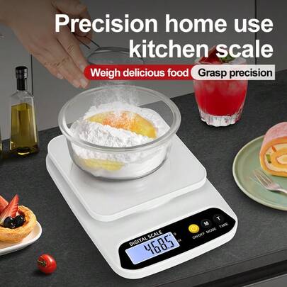 Cân nhà bếp nhỏ gọn 1kg/1g, màu trắng, đo lường chính xác khi nấu ăn, dụng cụ nhà bếp tiện lợi (Không bao gồm pin)