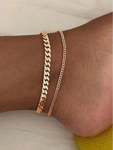 2 piezas de tobilleras minimalistas de doble capa personalizadas y de moda, adecuadas para citas y fiestas diarias de mujeres