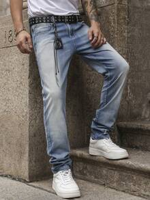 Quần Jeans Denim Co Giãn Ôm Dáng Cho Nam, Phong Cách Đường Phố Thường Ngày Ôm Dáng Đa Năng, Thích Hợp Mặc Hàng Ngày, Quà Tặng Thích Hợp Cho Chồng/Bạn Trai - Màu xanh lam - Xem 8