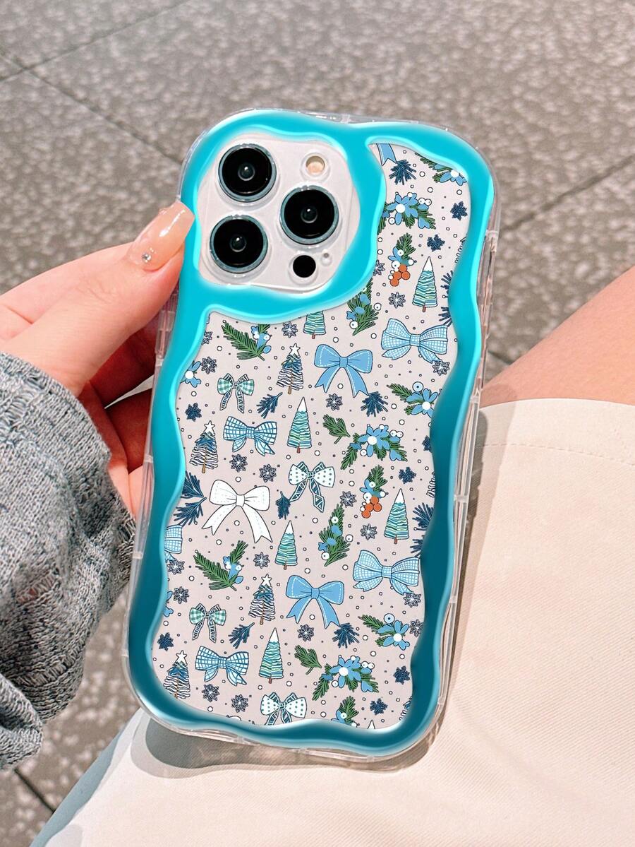 Cute Bow, Christmas Tree, Winter Snowflake Pattern, Transparent 3D Wavy Edge Full Coverage Anti-Drop Phone Case, Compatible With IPhone 16 16 Pro Max 16 Pro 16 Plus XR 15 14 Pro Max 12 13 Pro 11, Shockproof Scratch-Resistant Textured Exterior, Christmas Gift, Halloween Gift, Suitable For IPhone 17/17 Pro/17 Pro Max