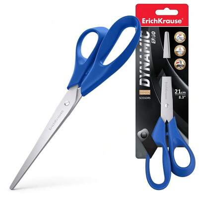 Tesoura da marca ERICHKRAUSE, modelo Erichkrause Dynamic Scissors - Lâminas de aço inoxidável - Afiação dupla avançada - Resistente à corrosão - Cabos ergonômicos - Cores sortidas