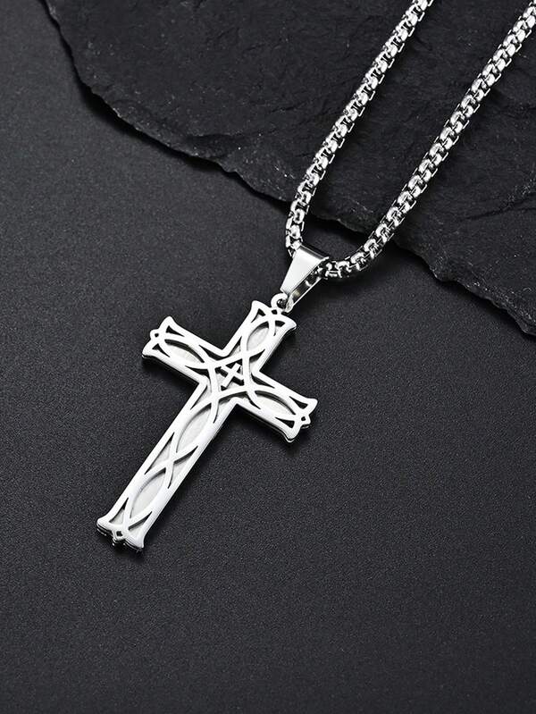 Collar con colgante de cruz de nudo celta de acero inoxidable, cadena de acero de titanio versátil unisex