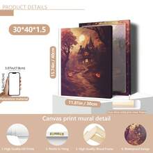 1pc Scary Halloween Canvas Art - Pumpkin And Poster, Gothic Vintage Wall Decor, Retro Yard And Church Tombstone Design, Unframed, Suitable For Home Decor, Room Decor, Bedroom Decor, Living Room Decoration, Bathroom Decor - Halloween Autumn Wall Decor, Optional Wall Art With Frame