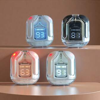 Fones de ouvido sem fio com cancelamento de ruído ENC, mini fones de ouvido intra-auriculares estéreo HiFi com microfone, estojo de carregamento e visor digital LED T2 TWS Bluetooth, fones de ouvido transparentes com cancelamento de ruído ENC, indicador digital de bateria, fones de ouvido estéreo para smartphones.