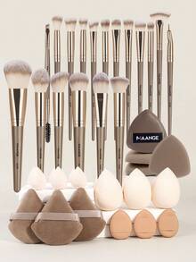 MAANGE 18/22/34pcs Professional Makeup Brush Set, Portable Travel Makeup Brushes For Liquid, Cream And Powder Products, Suitable For Stippling, Blending And Facial Care, Ideal Gift For Women And Girls - Champagne - View 14
