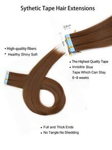 10pcs Women'S Tape-In Hair Extensions, 24 Inch Straight Synthetic Hair Extensions, Seamless & Invisible For All Hair Types 10Pcs/Pack 35g - Multicolor - View 5