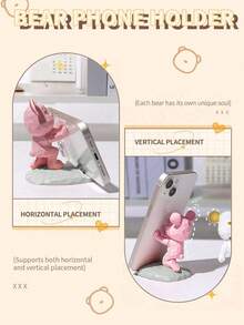 1个可爱塑料手机支架，卡通熊造型，兼容手机和平板电脑，适用于办公桌面、床头柜、客厅、书房、卧室，可作礼物