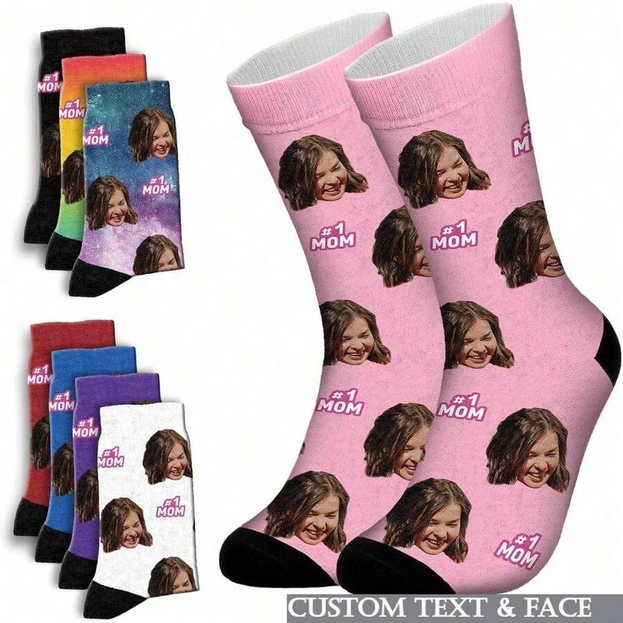 1PC Unisex Gift Socks With Personalized Red Hearts And Novelty Photo Faces, An Excellent Gift For Mom, Dad, Family And Friends On Christmas, Valentine's Day, Birthdays And Anniversaries. - Black - View 1