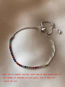 1pc Luxury Niche Design High-End Versatile BFF Accessory Lucky Rainbow Candy Dopamine Bracelet, Crystal Color/Quantity Random - Silver - View 6