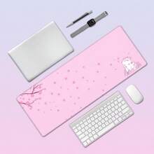 Pink Cherry Blossom Cat Mouse Pad,Large Cute Desk Mat,Kawaii Gaming Office Mousepad For Girls Women,Japanese Sakura Floral Aesthetic Rubber Base Mouse Keyboard Mat,31.5x12in - 80*30*0.2 - 查看 7
