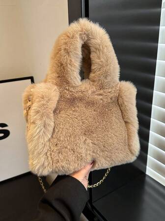 精致毛绒仿经典时尚百搭休闲单肩包，小众设计轻盈奢华斜挎包，适合秋冬季度假旅行，高端质感手提包 - 情人节、圣诞节、感恩节、节日、生日礼物