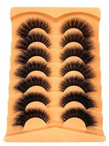 7 Pairs Russian Cat Eye Faux Mink Lashes, Natural Fluffy False Eyelashes, Cross-Shaped Dramatic Curl Fake Mink Lashes Extension For Natural Look, Handmade For Daily And Party Use - 蓬鬆的睫毛 - 查看 7