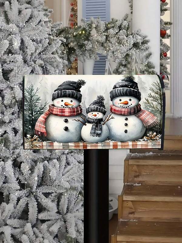 1 غطاء صندوق بريد خارجي للكريسماس، مزين بطباعة 3 تماثيل للثلج/نجمة /كلب الثلج، مصنوع من مواد ليفية لديكور حديقة المنزل والحفلات في المناسبات