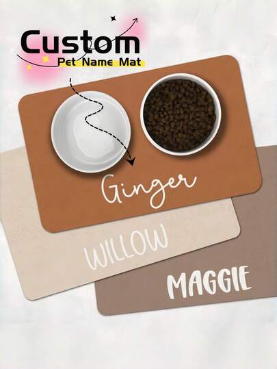 1pc Custom Food Mat,Personalized Pet Food Placemat, Custom Name Dog & Cat Feeding Mat, Premium Diatomite Bowl Mat, Easy To Clean Floor Protector, Minimalist Pet Gift For Christmas, Birthday, Or Everyday Use