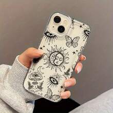 Funda de Teléfono Linda 1pc de Funda Transparente de Teléfono con Línea Negra y Sol, Adecuada para iPhone 11, 12, 13, 14, 15, 16, XS, XR, X, 7, 8, 12, 13 Mini Plus Pro Max SE Series, Perfecta como Regalo para una Novia, Novio, Amigo, o como Funda Protectora Delgada y Resistente a Impactos - 1 pieza - Ver 3