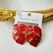 Enamel Leaf Earrings For Women Stainless Steel Statement Jewelry Chic & Sweet Style For Every Occasion