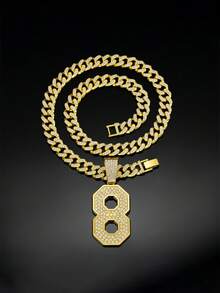 1pc Alloy Pendant Necklace With Rhinestone Encrusted Large Gold Coin Pendant And Shiny Thick Purple Chain, Punk Rock Rapper Hip Hop Jewelry For Men - Silver - View 20