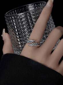 Zinc Alloy 2pcs/Set Vintage Cuff Ring, Wing Design Daily Wear Jewelry For Women IJNV - 銀色 - 查看 3
