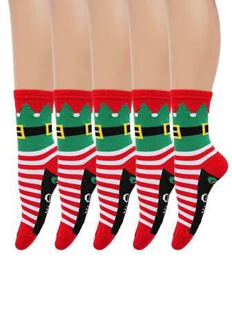 5 pares de calcetines de media caña con diseño de duende navideño, cómodos y suaves, diseño unisex, excelente regalo de Navidad para familiares y amigos