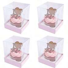 QUE BONITO. Caja para cupcakes individual medidas externas 8x8x10cm cajas individuales para magdalenas paquete de 10 piezas. 10 Royal Cake Box ROSA PASTEL - Multicolor - Ver 1