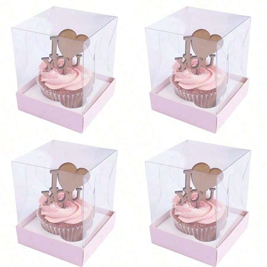 QUE BONITO. Caja para cupcakes individual medidas externas 8x8x10cm cajas individuales para magdalenas paquete de 10 piezas. 10 Royal Cake Box ROSA PASTEL - Multicolor - Ver 1