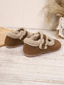 幼儿保暖毛绒魔术贴圆头平底套脚毛绒鞋,适合秋冬季穿着 - 黃色 - 查看 6