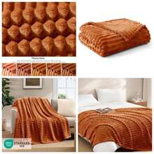 - Manta para sof, cama, sof u2013 Manta sper suave y ligera con rayas, manta jacquard acanalada 3D, manta mullida y acogedora, clida y transpirable verde salvia, 127.0x 152.4 - Naranja quemado + 50"x60" - Ver 1