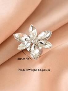 1pc Women's Glamorous Sparkling Crystal Flower Ring, Fashionable Adjustable Open Ring