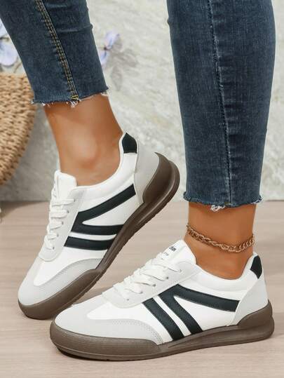 1 Pair Women's Casual Colorblock Sneakers, Soft Sole, Fashion Versatile Comfortable Trainers