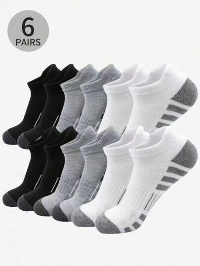 1/3/6 双男士袜子、运动袜、篮球袜、足球袜、隐形袜、白袜子、短袜、黑袜子、低帮袜、踝袜、双层防滑设计、吸湿排汗、柔软、适合商务、休闲、户外运动、学院风、四季日常穿着、隐形袜和短袜适合健身穿着