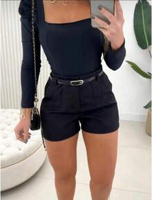 3-Piece Tailored Shorts Set With Belt, Summer Fashion 2026 - negro, blanco y gris - Ver 2