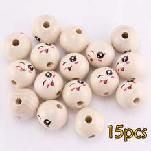 15/25/35/40pcs 20mm Happy Face Wooden Beads, Suitable For DIY Jewelry, Bracelets And Keychain Crafts - Beige - View 20