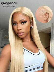 MEGALOOK #613 Blonde Lace Front Wig 13x6 Three-Go™ Silky Straight - Premium 100% Virgin Human Hair, Pre-Plucked And Knotted, Breathable Lace, Hand-Tied, With Baby Hair - No Glue Needed, Minimal Shedding, Durable & Invisible, Suitable For Halloween, Wedding, Christmas Party, Vacation, Back To School, Date Night And More, Women's Business Wig - S613 - View 3